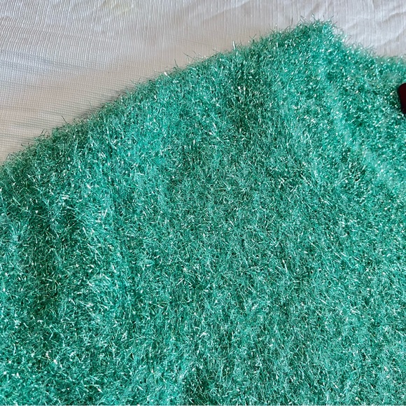 Sies Marjan Luxury Tinsel Sweater Metallic Fuzzy Sea Foam Crew Neck - Picture 4 of 16